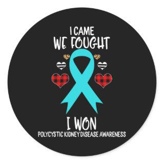 Kidney Disease Awareness Ribbon I Came We Fought  Classic Round Sticker