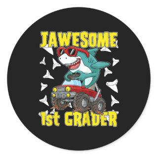 Kids 1st Grade Monster Truck Dinosaur Megalodon Sh Classic Round Sticker