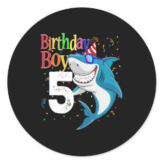 Kids 5th Birthday Boy Shark  Jaw-Some Five  Boys  Classic Round Sticker