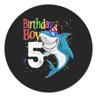 Kids 5th Birthday Boy Shark  Jaw-Some Five  Boys  Classic Round Sticker