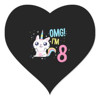 Kids 8 Year Old Girl Birthday Outfit Unicorn Cat Heart Sticker