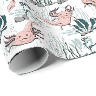 Kids Blush Pink & Green Underwater Axolotl Drawing