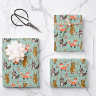 Kids Camping Outside Raccoon Fox Brown Bear  Sheets