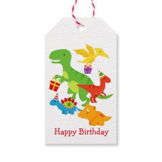 Kids Cartoon Dinosaurs Happy Birthday  Gift Tags