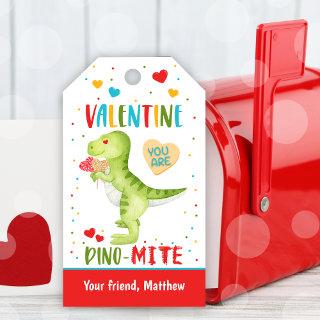 Kids Cute Dinosaur Valentines Dino-Mite Classroom Gift Tags