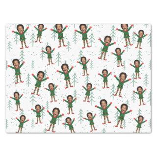 Kid's Face & Name Elf Christmas Funny Pattern Tissue Paper
