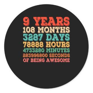 Kids Funny Vintage 9th Birthday 9 Years Old Classic Round Sticker