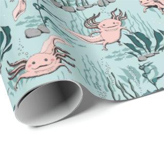 Kids Green & Blush Pink Underwater Axolotl Drawing