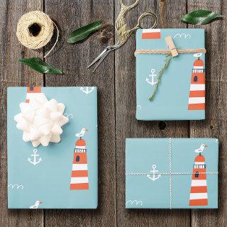 Kids Lighthouse and Anchor Pattern on Blue  Sheets