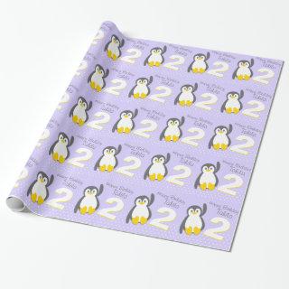 Kids name age 2 cute penguin birthday pattern wrap
