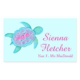 Kids named ID turtle hearts pink aqua stickers