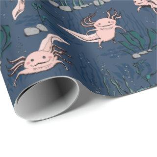 Kids Navy Green Underwater Axolotl Drawing