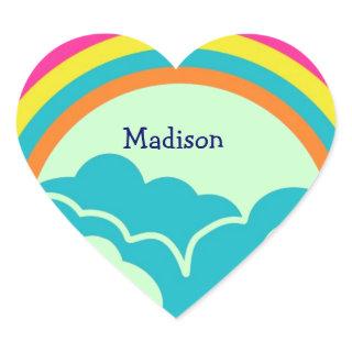 Kids Rainbow Heart Name Stickers
