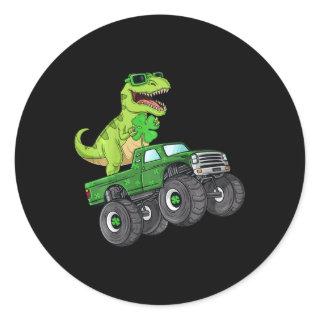 Kids St Patricks Day T Rex Riding Monster Truck Di Classic Round Sticker