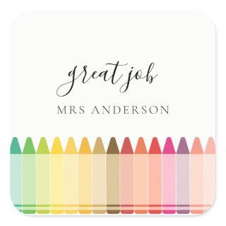 Kids Teacher Colorful Rainbow Crayon Appreciation  Square Sticker