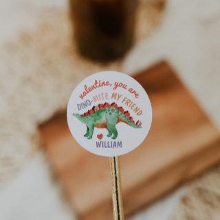 Kids Valentine Dino-Mite Watercolor Dinosaur   Classic Round Sticker