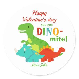 Kids Valentines Day Dinosaur Dino-mite Colorful Classic Round Sticker