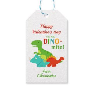 Kids Valentines Day Dinosaur Dino-mite Colorful Gift Tags