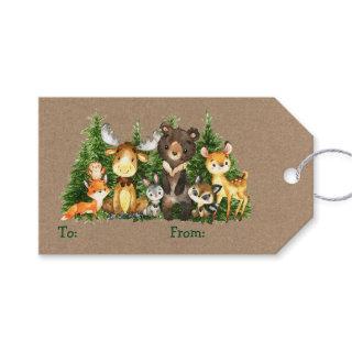 Kid's Watercolor Woodland Animals Christmas Kraft Gift Tags
