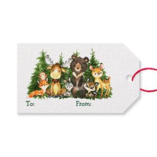 Kid's Watercolor Woodland Animals Forest Christmas Gift Tags
