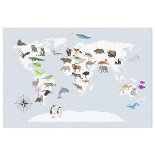 Kids World Map Animals Tissue Paper