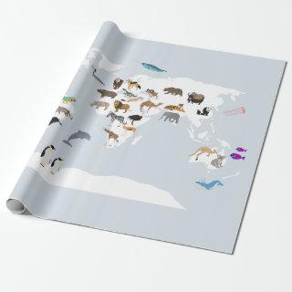 Kids World Map Animals