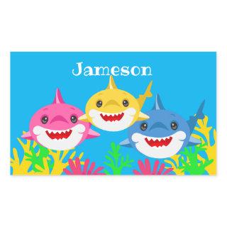 Kids Yellow Shark & Family Birthday Celebration  Rectangular Sticker