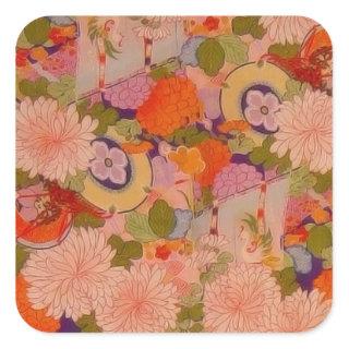 Kimono Flower Pink Floral Pattern Square Sticker