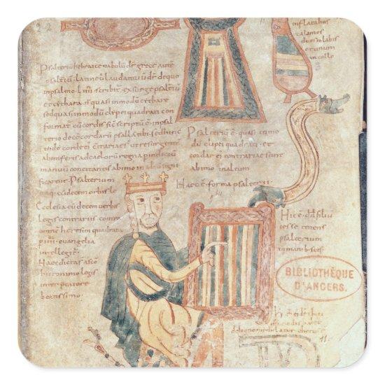King David playing a psaltery from a psalter Square Sticker