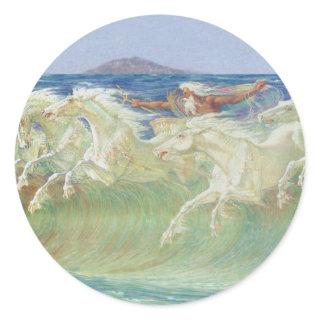 KING NEPTUNE'S HORSES RIDE THE WAVES CLASSIC ROUND STICKER
