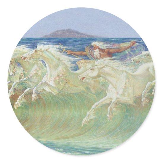 KING NEPTUNE'S HORSES RIDE THE WAVES CLASSIC ROUND STICKER