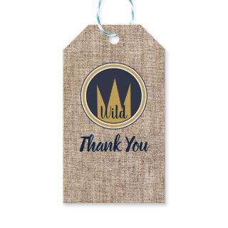 King Wild Thing Gold Crown Burlap Birthday Party Gift Tags