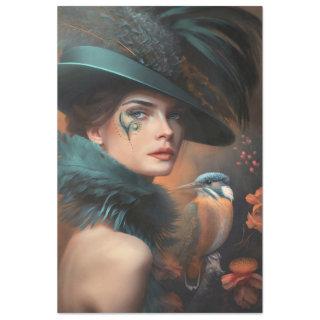 Kingfisher Beautiful Woman's Face & Hat Portrait Tissue Paper