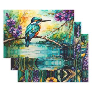 Kingfisher over Water and Wildflowers  Sheets