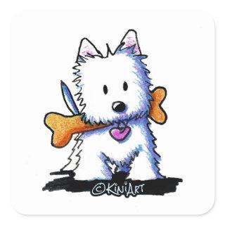 KiniArt Westie with Bone Square Sticker