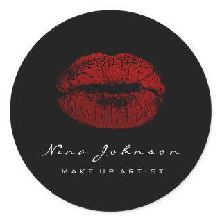 Kiss Lips Makeup Artist Beauty Black Red Lipstick Classic Round Sticker