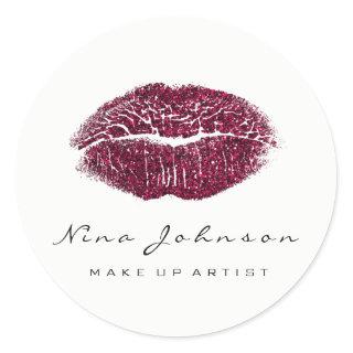 Kiss Lips Makeup Artist Beauty Burgundy Lipstick 1 Classic Round Sticker