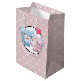 KIssing Bears on Polka Dots Cute and Kawaii Medium Gift Bag