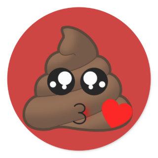 Kissy Face Love Poop Emoji Stickers (red)