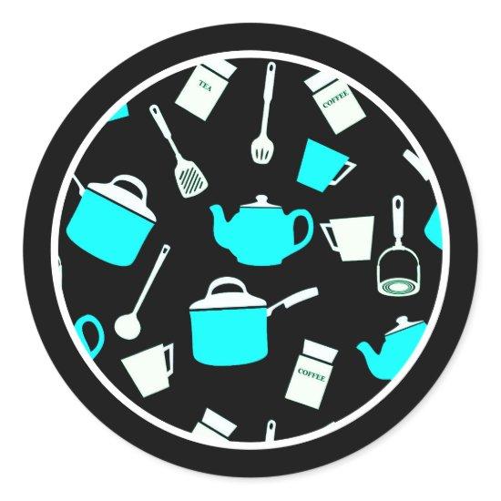 Kitchen Themed Utensils & Cookware Pattern Classic Round Sticker