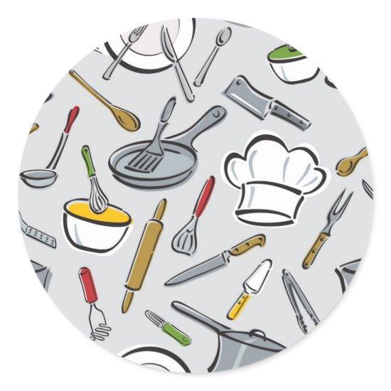 Kitchen Tools Pattern Classic Round Sticker