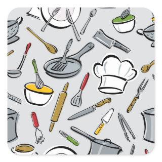 Kitchen Tools Pattern Square Sticker