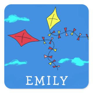 Kites in the Blue Sky Kids Birthday Square Sticker