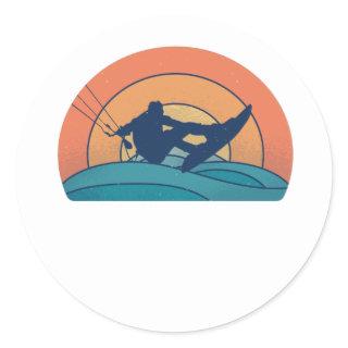 Kitesurfing Kiteboarding Retro Classic Round Sticker