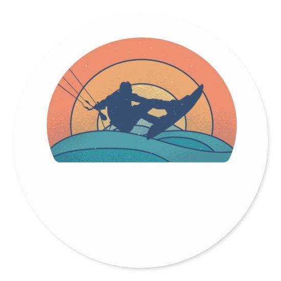 Kitesurfing Kiteboarding Retro Classic Round Sticker