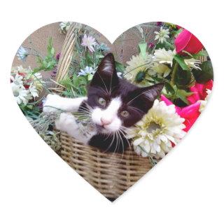 Kitten in a Basket Heart Sticker