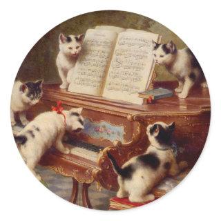 Kittens and Piano Classic Round Sticker