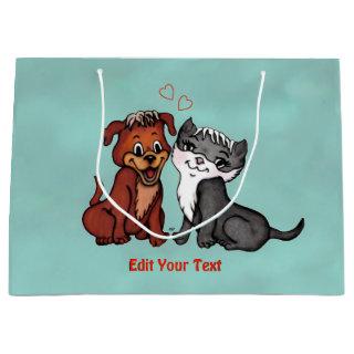 Kitty and Puppy , Edit Your Text Large Gift Bag