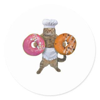 Kitty baker flexing his donuts classic round sticker