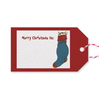 Kitty Cat Hiding in Christmas Stocking Gift Tags